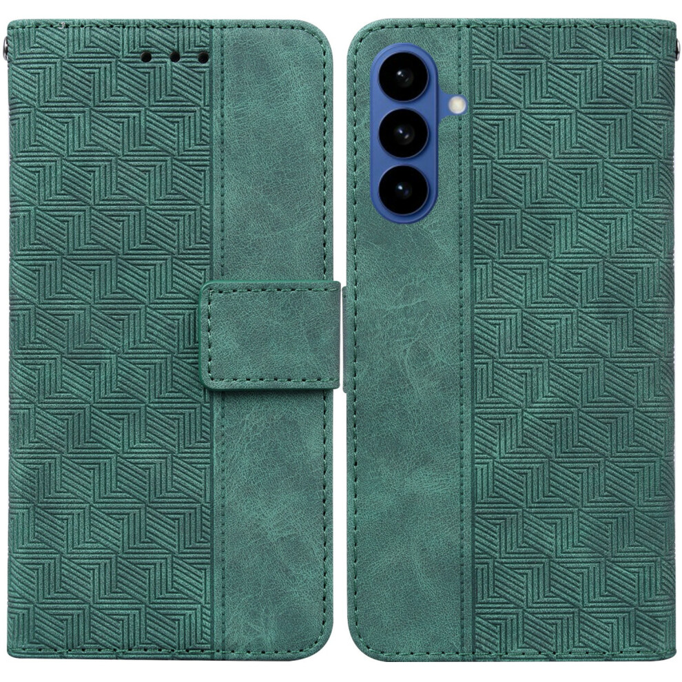 (Green) For Samsung Galaxy A37 5G Case Geometry Pattern Leather Wallet Phone Cover With Wrist Strap Green 6914298229996