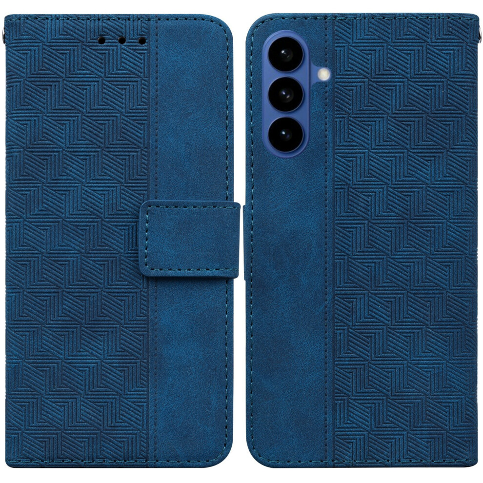 (Blue) For Samsung Galaxy A37 5G Case Geometry Pattern Leather Wallet Phone Cover With Wrist Strap Blue 6914296391916
