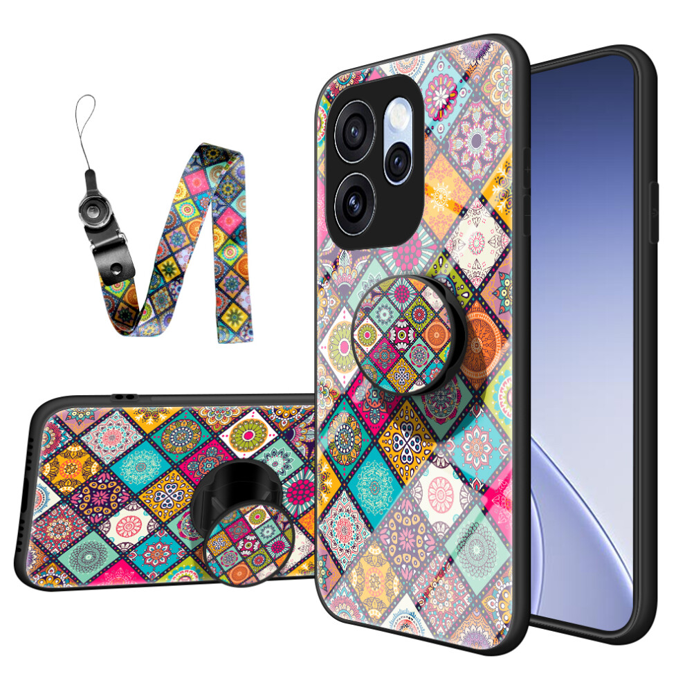 (Checkered Pattern) Phone Case For Oppo Reno15 Pro 5G (Global) / Reno15 5G (China) Kickstand Ethnic Pattern Tempered Glass Phone Cover Wit 6914295026031