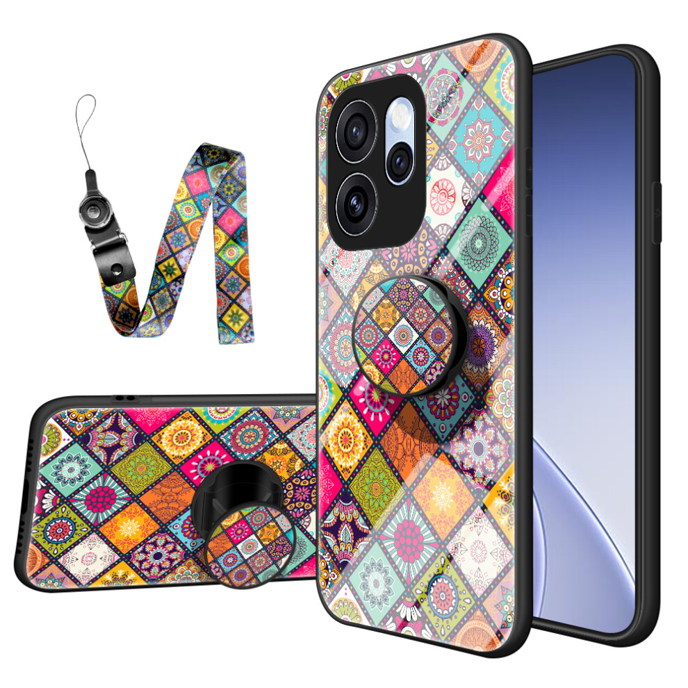 (Color Pattern) Phone Case For Oppo Reno15 Pro 5G (Global) / Reno15 5G (China) Kickstand Ethnic Pattern Tempered Glass Phone Cover Wit 6914295745451