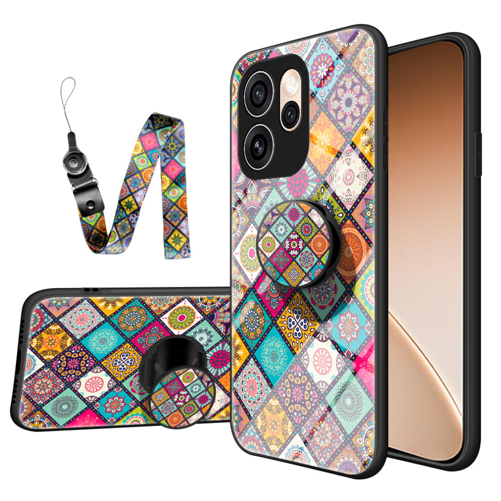 (Checkered Pattern) Phone Case For Oppo Reno15 Pro Max 5G (Global) / Reno15 Pro 5G (China) Kickstand Ethnic Pattern Tempered Glass Phone C 6914297800844