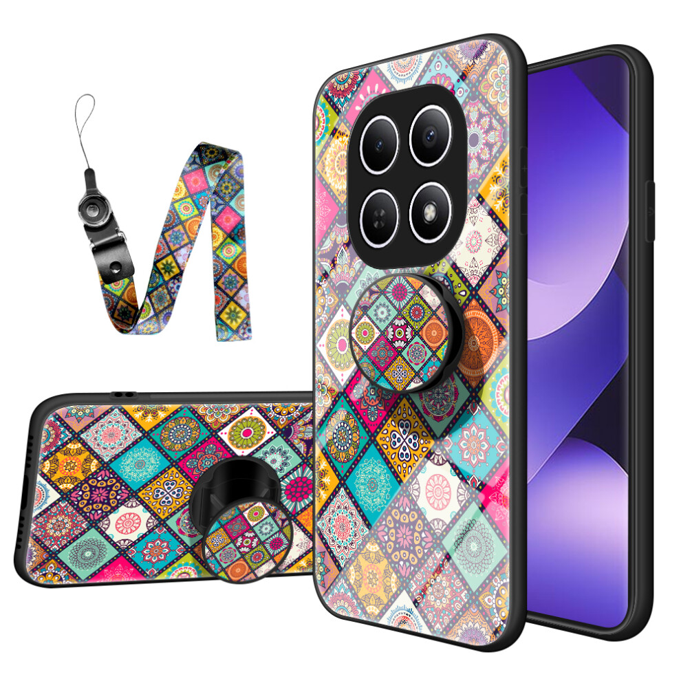 (Checkered Pattern) Phone Case For Xiaomi Poco M8 5G / Redmi Note 15 5G (Global) Kickstand Ethnic Pattern Tempered Glass Phone Cover With St 6914294940888