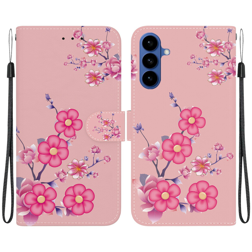 (Sakura) For Samsung Galaxy A37 5G Wallet Phone Case Anti-Drop Pattern Printing Leather Flip Cover With Strap 6914292217586