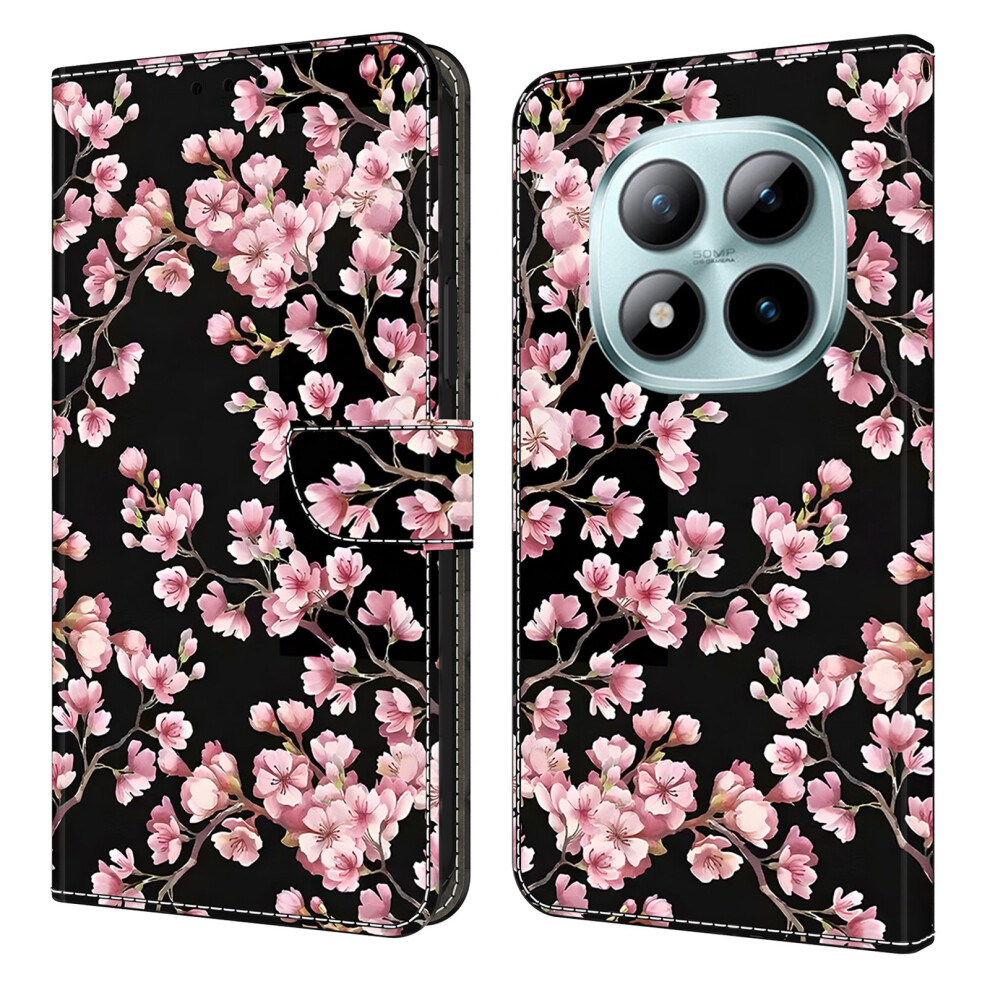 ( Blossom) Wallet Case For Xiaomi Poco M8 5G / Redmi Note 15 5G (Global) / 15 4G (Global) Foldable Stand Pattern Printing Pu Leathe Peach 6914298368442