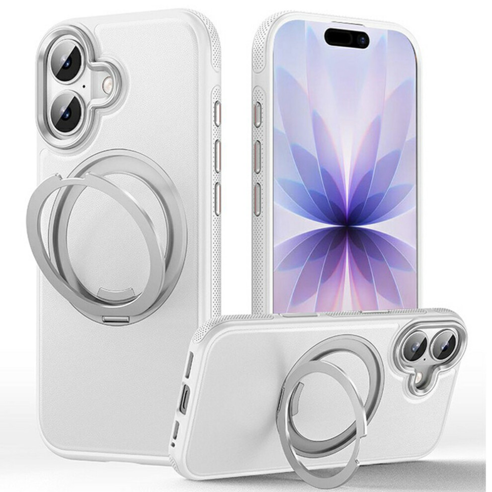 (White) For Iphone 17 Case Compatible With Magsafe Rotating Kickstand Litchi Texture Pc Tpu Phone Cover White 6914299412731