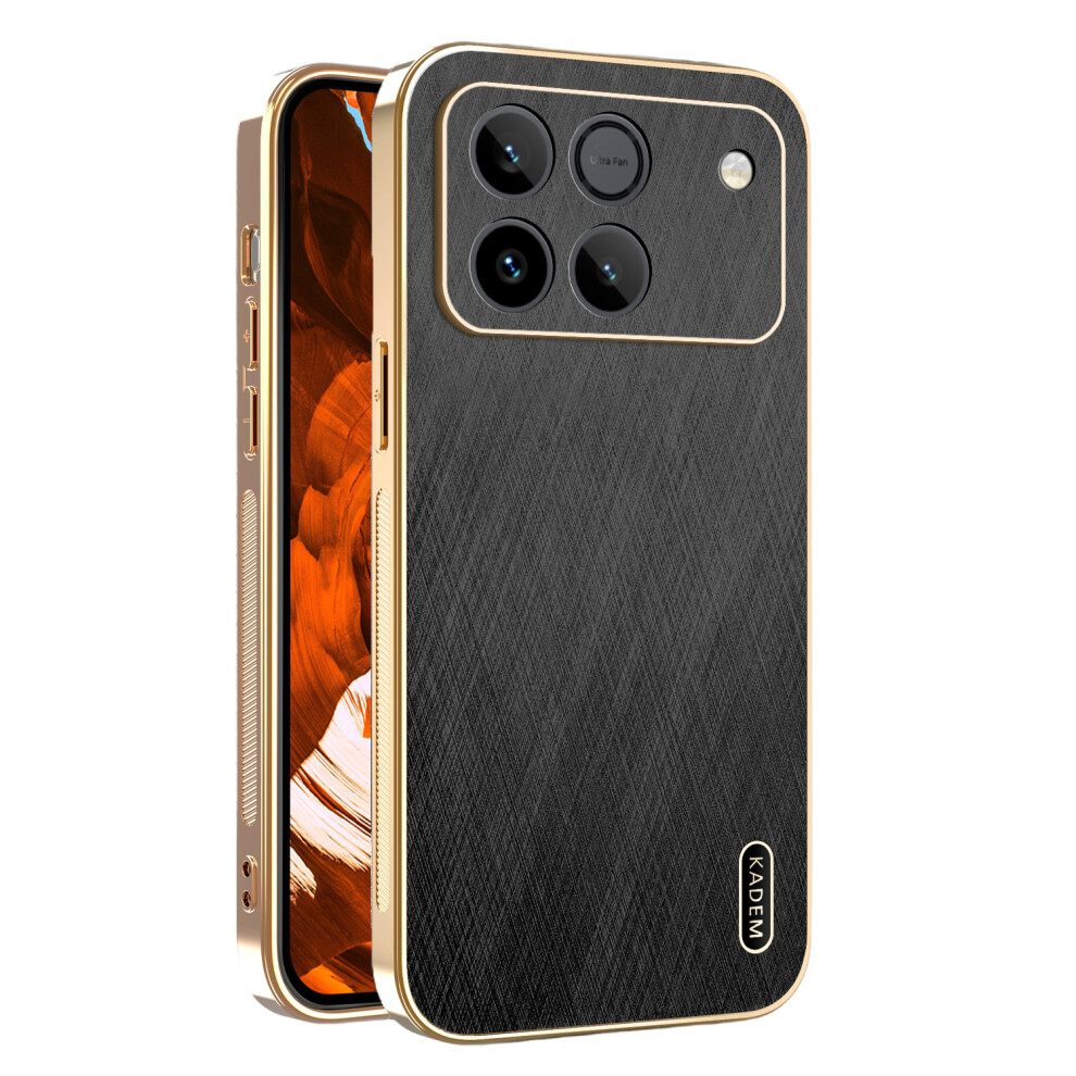 (Black) Kadem Phone Case For Honor Win 5G / Win Rt 5G Electroplating Silk Texture Pu + Tpu Phone Back Cover Black 6914296029710