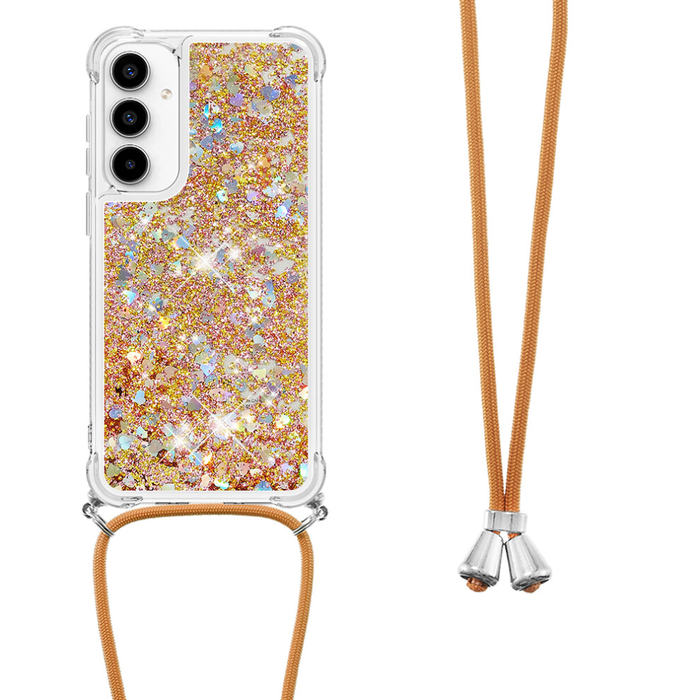 ( / Hearts) For Samsung Galaxy A57 5G Tpu Case Quicksand Phone Cover With Lanyard Gold 6914294754348