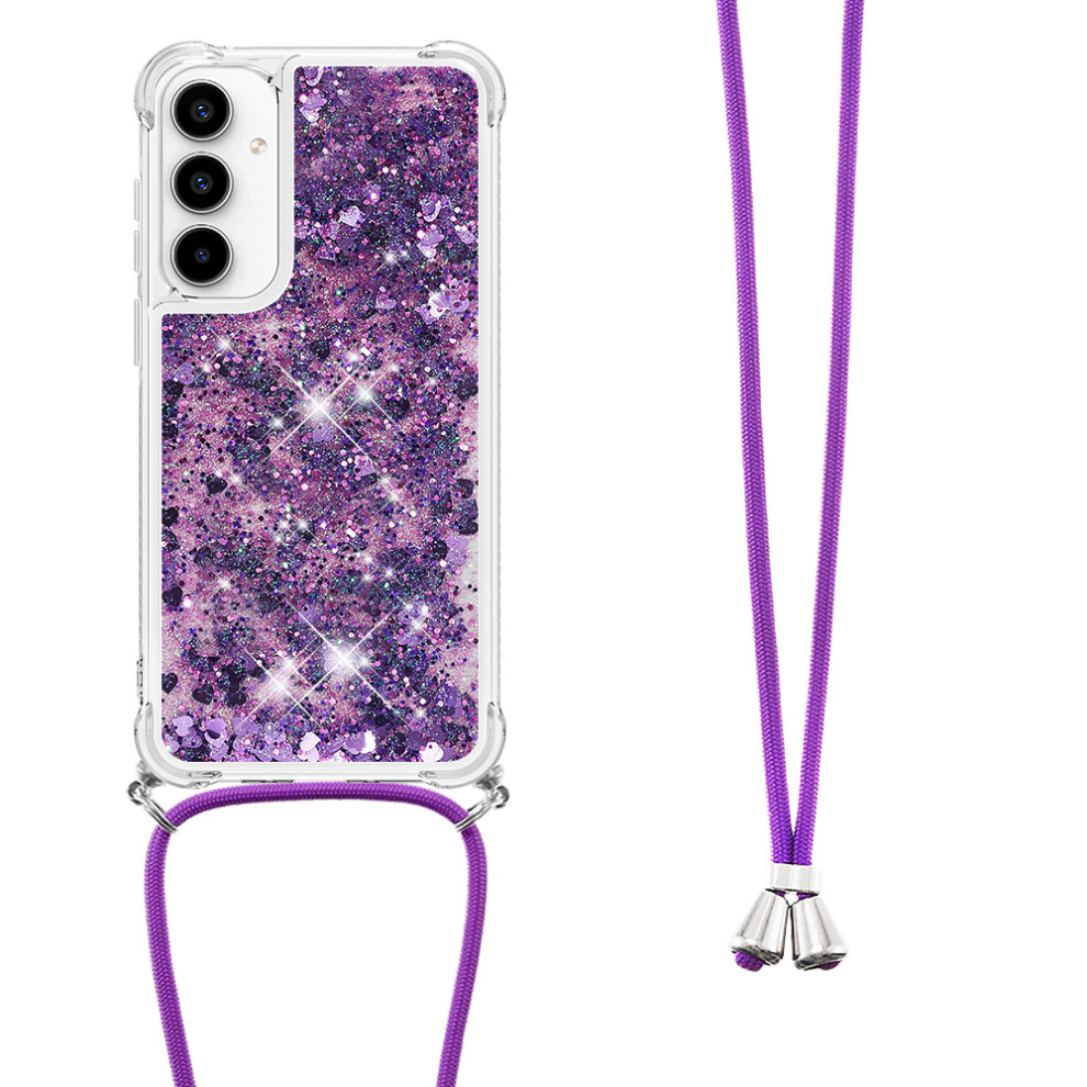 (Dark / Hearts) For Samsung Galaxy A57 5G Tpu Case Quicksand Phone Cover With Lanyard Purple 6914299758952