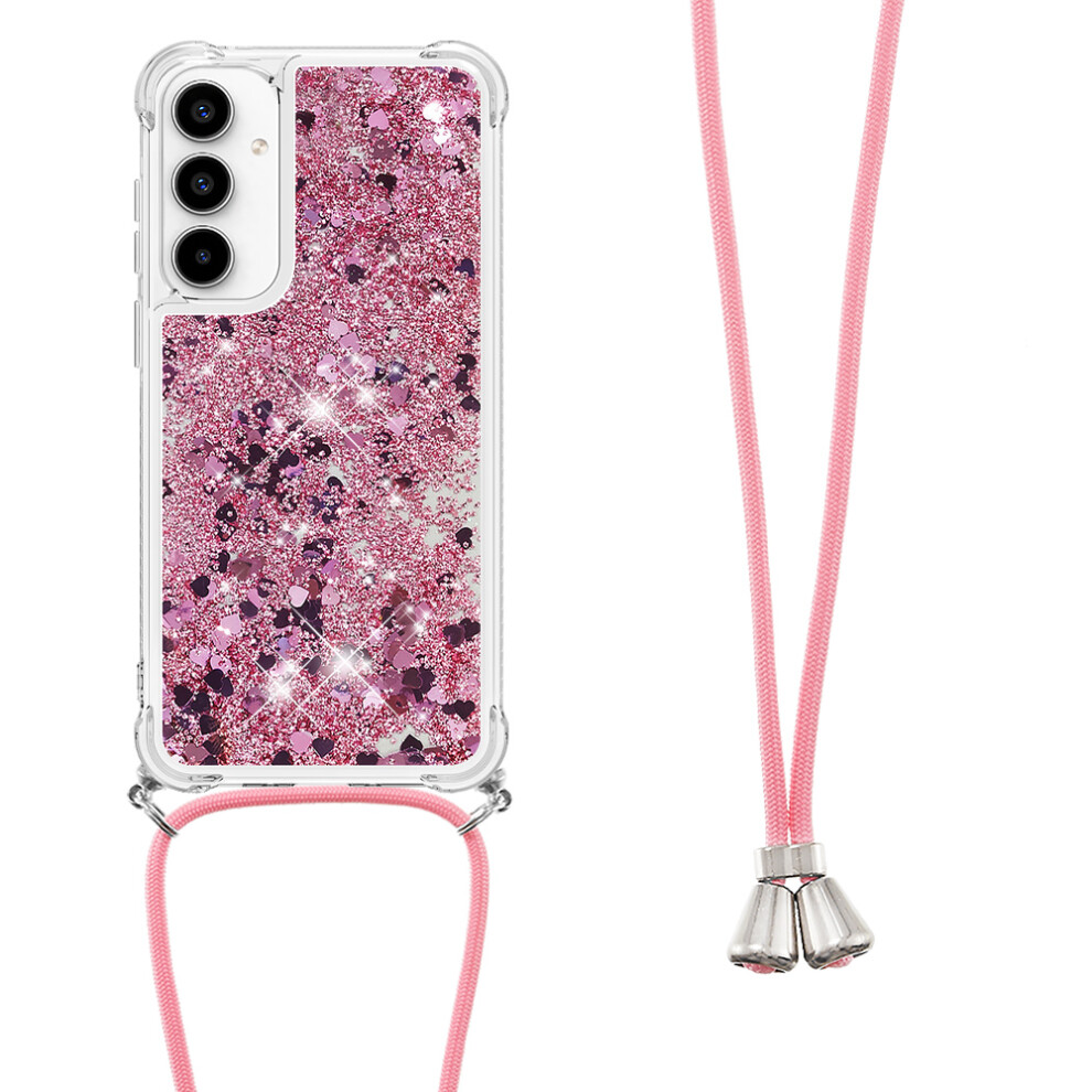 (Rose / Hearts) For Samsung Galaxy A57 5G Tpu Case Quicksand Phone Cover With Lanyard Gold 6914295746168