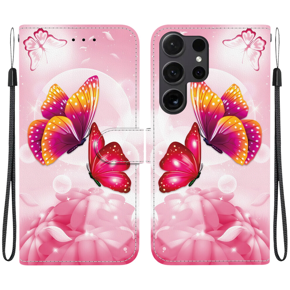 ( Butterfly) For Samsung Galaxy S26 Ultra Case Pattern Printing Leather Flip Wallet Phone Cover With Lanyard Pink 6914293764560