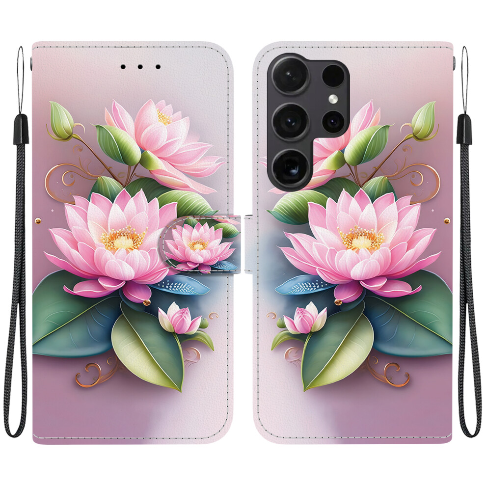 (Lotus) For Samsung Galaxy S26 Ultra Case Pattern Printing Leather Flip Wallet Phone Cover With Lanyard 6914295671811