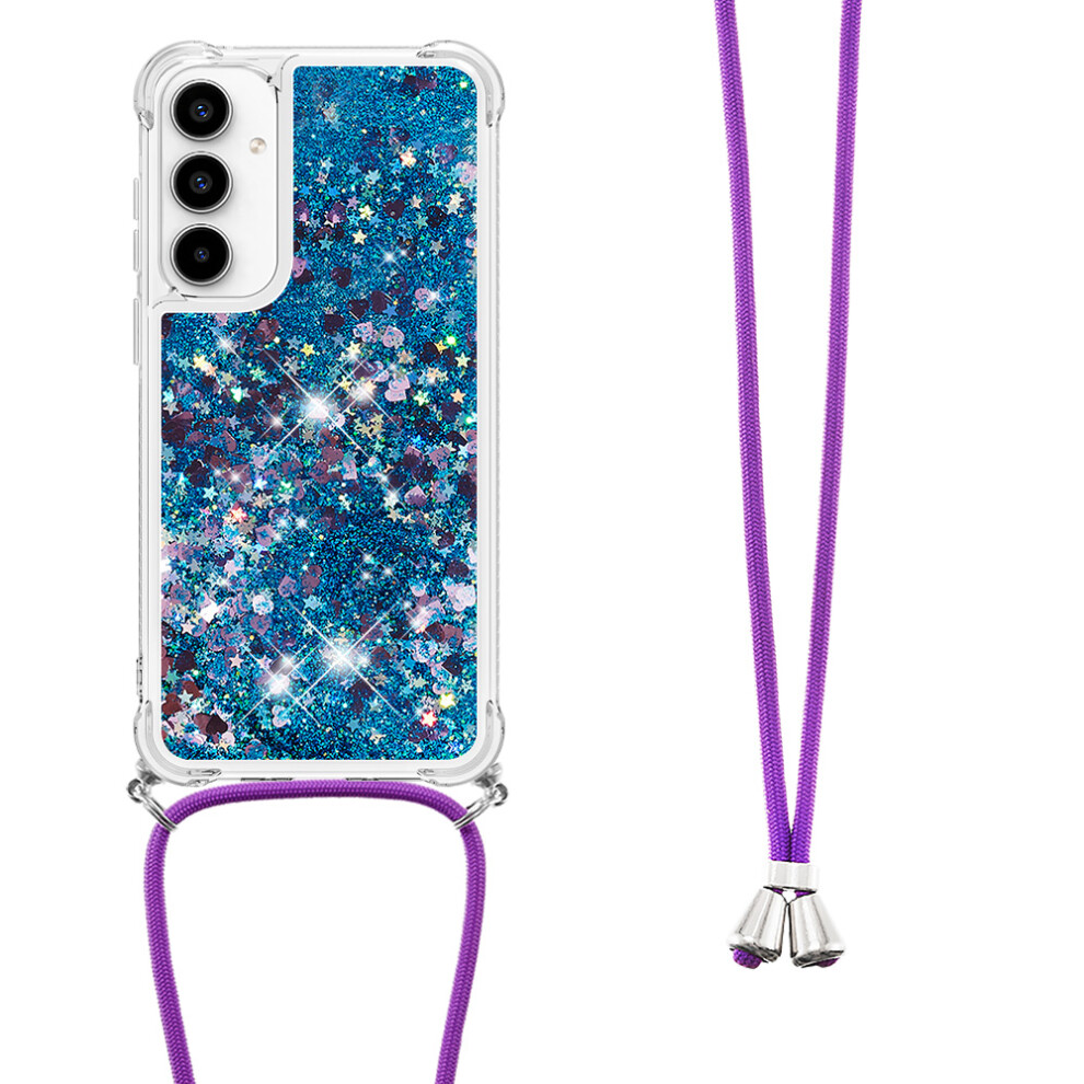( / Hearts) For Samsung Galaxy A57 5G Tpu Case Quicksand Phone Cover With Lanyard Blue 6914297288833