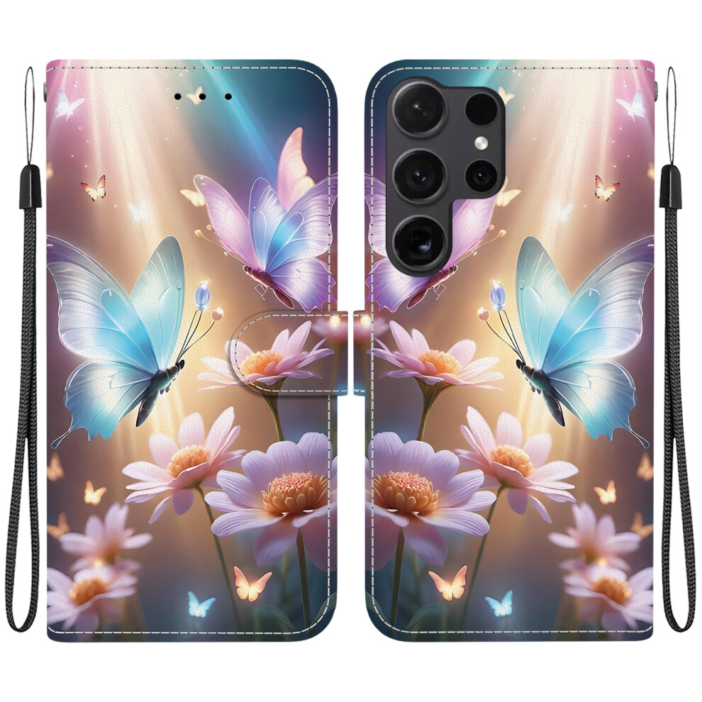 (Butterfly Floral) For Samsung Galaxy S26 Ultra Case Pattern Printing Leather Flip Wallet Phone Cover With Lanyard 6914291824280