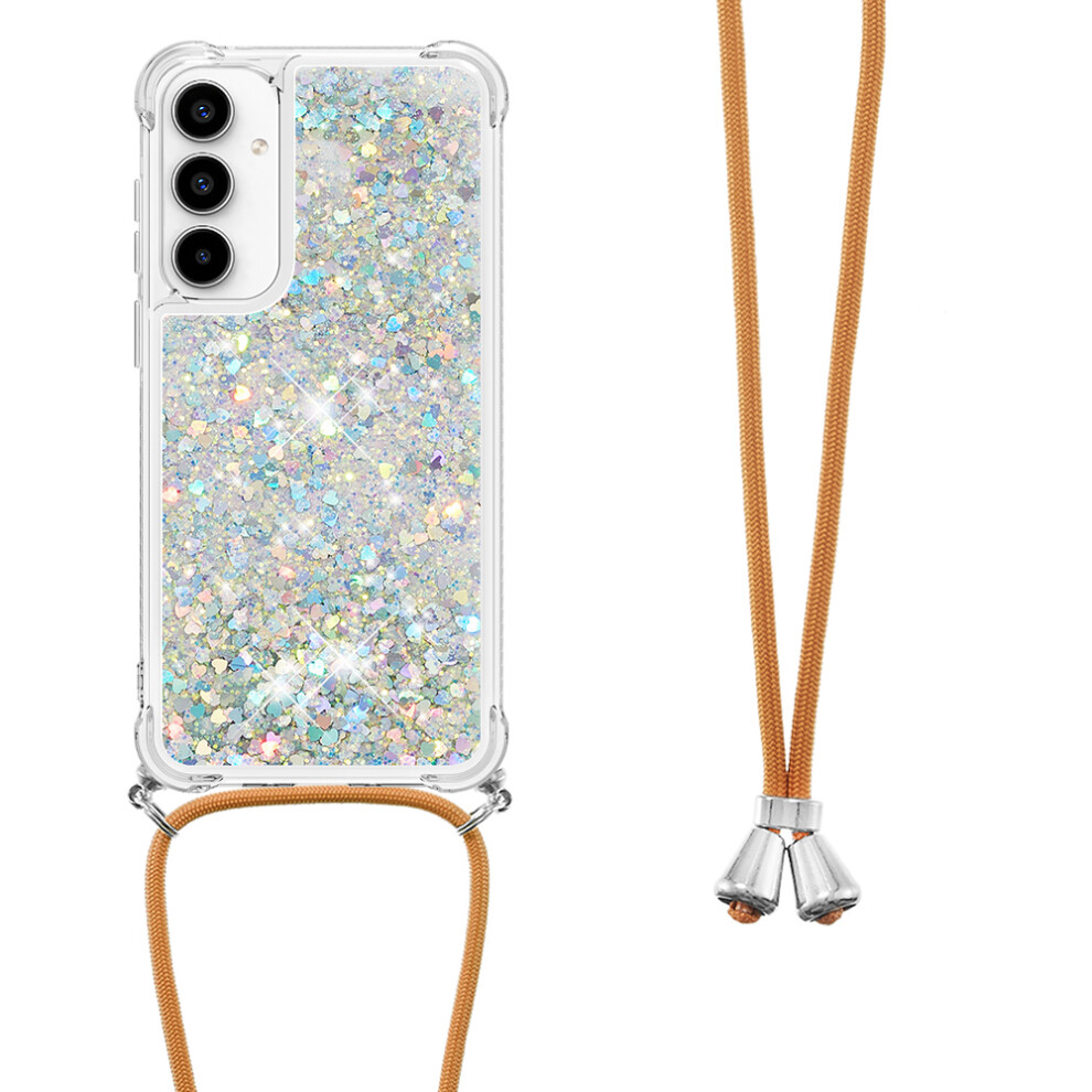 ( / Hearts) For Samsung Galaxy A57 5G Tpu Case Quicksand Phone Cover With Lanyard Silver 6914299006992