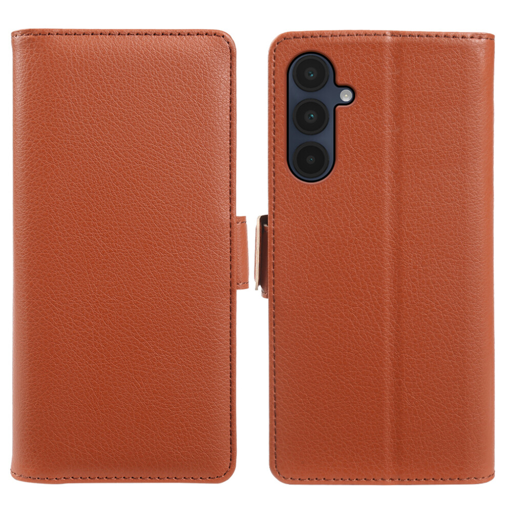 (Brown) For Samsung Galaxy A16 5G / A16 4G Wallet Case With Dual Magnetic Clasp Litchi Textured Leather Flip Stand Phone Cover Brown 6914295079693