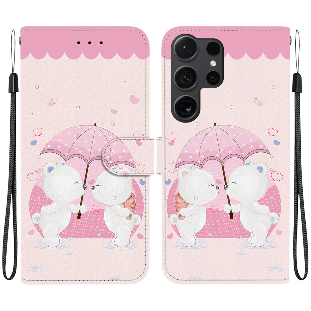 (Cartoon Couple Bear) For Samsung Galaxy S26 Ultra Case Pattern Printing Leather Flip Wallet Phone Cover With Lanyard 6914293335906