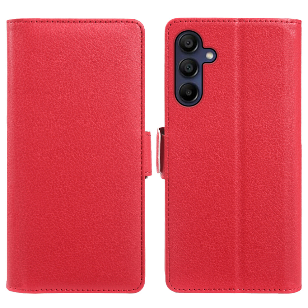 (Red) For Samsung Galaxy A15 4G / A15 5G Wallet Case With Dual Magnetic Clasp Litchi Textu Leather Flip Stand Phone Cover Red 6914296670776