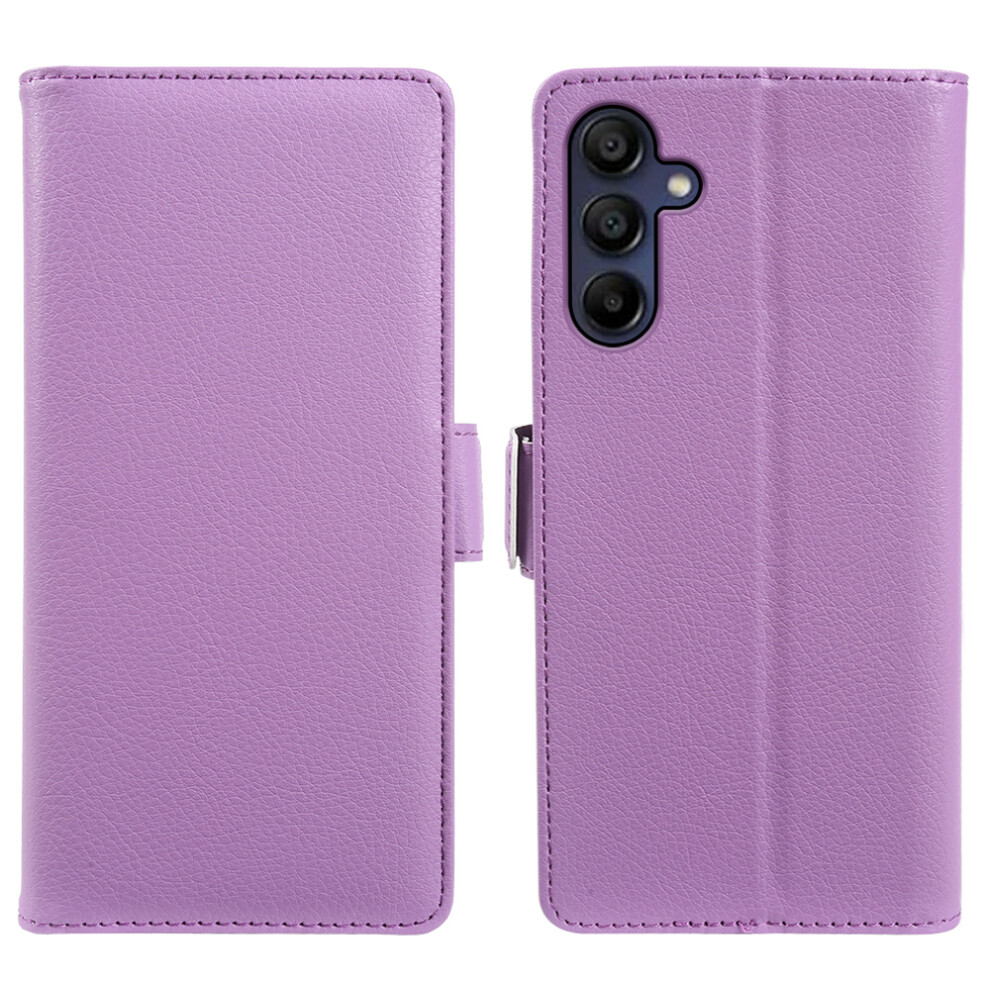 (Purple) For Samsung Galaxy A15 4G / A15 5G Wallet Case With Dual Magnetic Clasp Litchi Textured Leather Flip Stand Phone Cover Purple 6914297903507