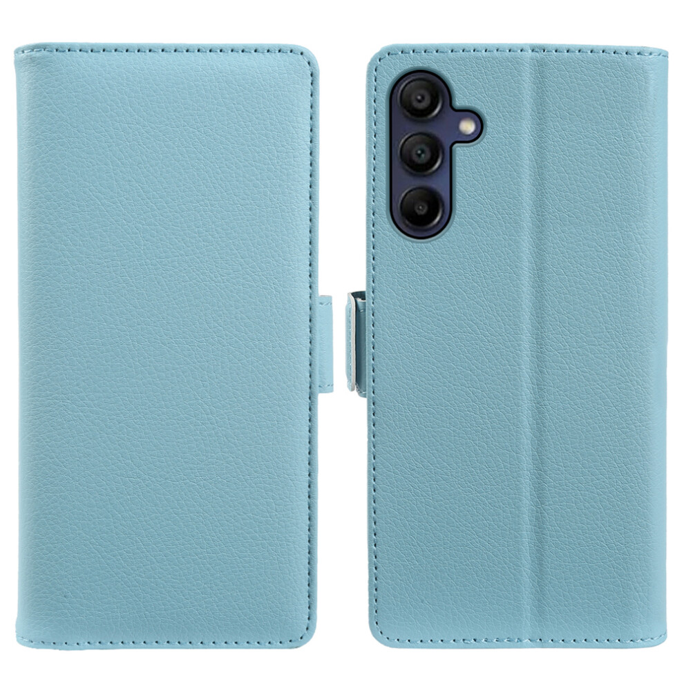 (Blue) For Samsung Galaxy A15 4G / A15 5G Wallet Case With Dual Magnetic Clasp Litchi Textured Leather Flip Stand Phone Cover Blue 6914295648035
