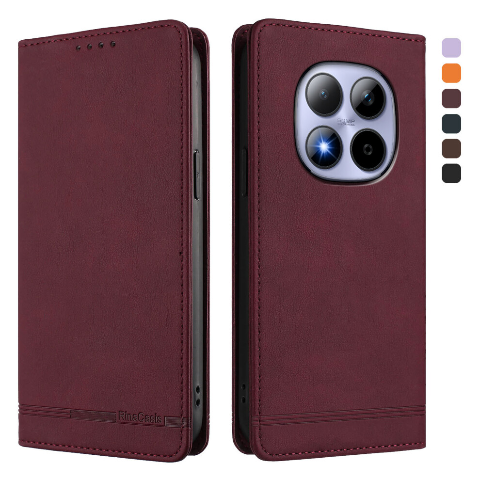 (Wine ) Rinacasis Rc23 Phone Case For Xiaomi Poco M8 5G / Mi Note 15 5G (Global) / 15 4G (Global) Rfid Blocking Wallet Stand Red 6914298316757