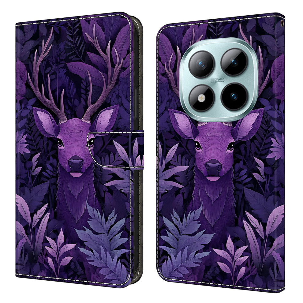 ( Deer) Wallet Case For Xiaomi Poco M8 5G / Redmi Note 15 5G (Global) / 15 4G (Global) Foldable Stand Pattern Printing Pu Leathe Purple 6914298246573