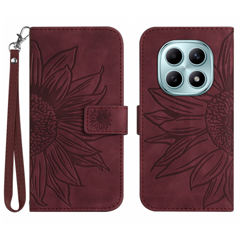 (Wine ) For Xiaomi Poco M8 5G / Mi Note 15 5G (Global) / 15 4G (Global) Case Sunflower Imprint Leather Wallet Phone Cover Wit Red 6914291787493