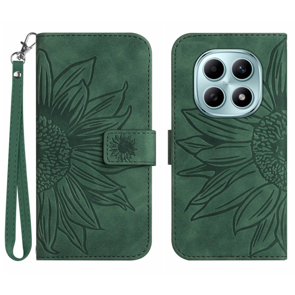 (Dark ) For Xiaomi Poco M8 5G / Redmi Note 15 5G (Global) / 15 4G (Global) Case Sunflower Imprint Leather Wallet Phone Cover Wit Green 6914298105887