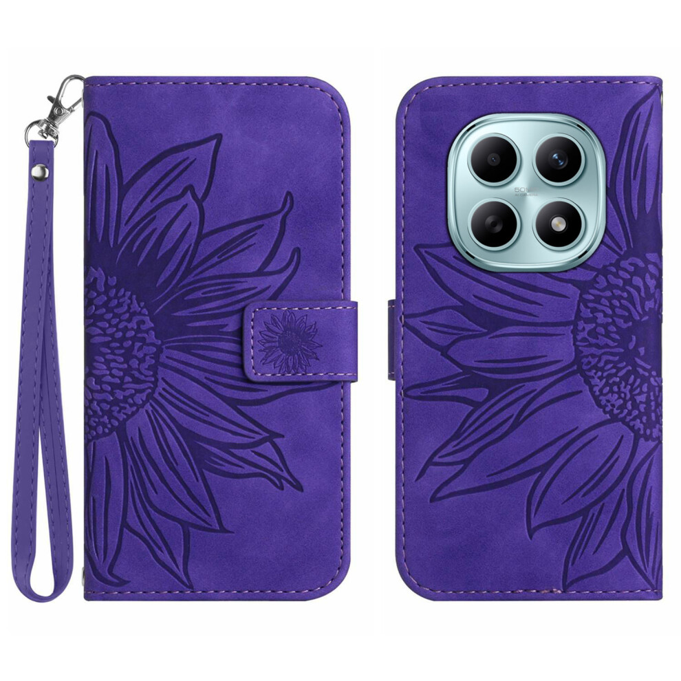 (Dark ) For Xiaomi Poco M8 5G / Redmi Note 15 5G (Global) / 15 4G (Global) Case Sunflower Imprint Leather Wallet Phone Cover Wit Purple 6914298702345