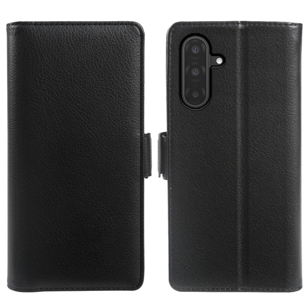 (Black) For Samsung Galaxy A17 5G / A17 4G Wallet Case With Dual Magnetic Clasp Litchi Textured Leather Flip Stand Phone Cover Black 6914294775978