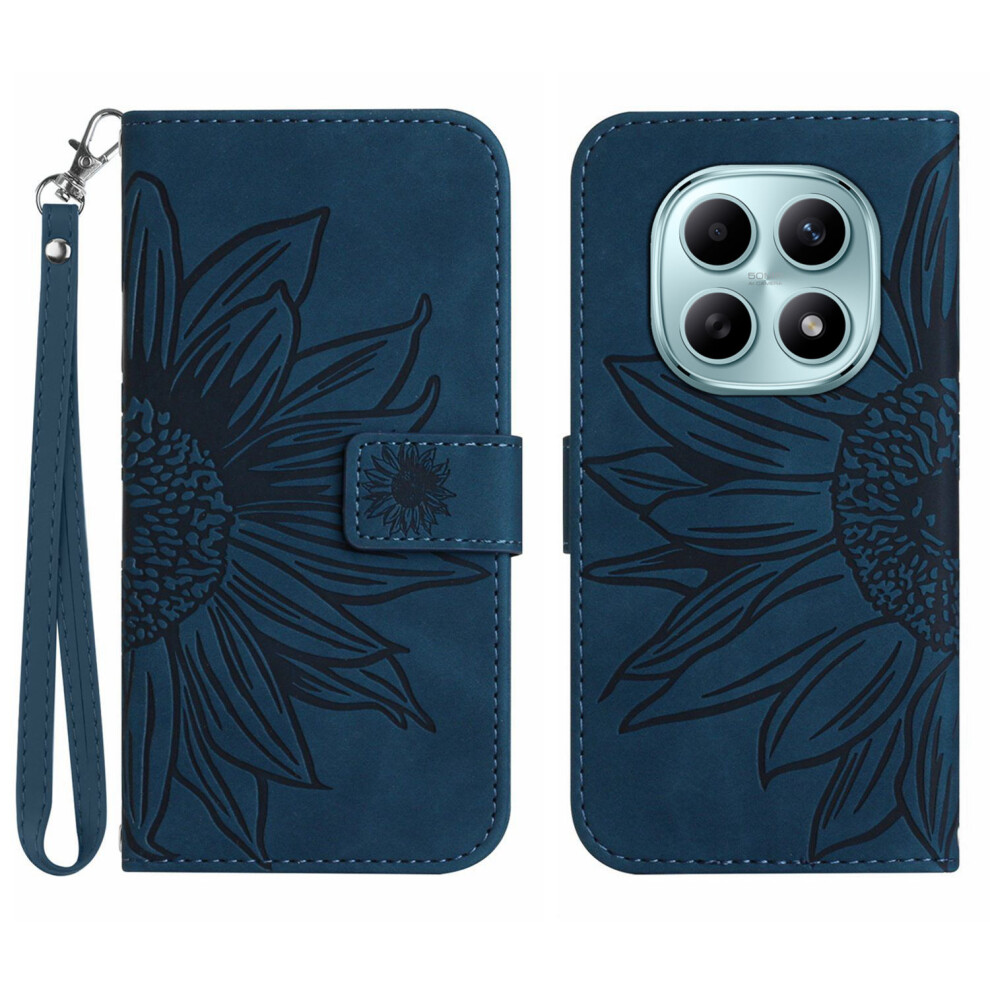 (Dark ) For Xiaomi Poco M8 5G / Redmi Note 15 5G (Global) / 15 4G (Global) Case Sunflower Imprint Leather Wallet Phone Cover Wit Blue 6914290407415