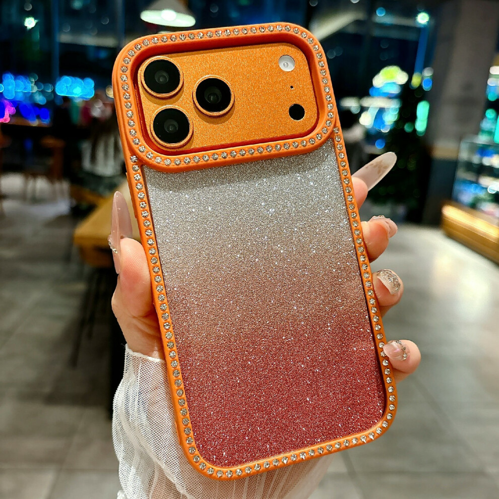(Orange) For Iphone 17 Pro Case Gradient Glitter Rhinestone Decor Tpu Acrylic Shockproof Phone Cover Orange 6914292768309