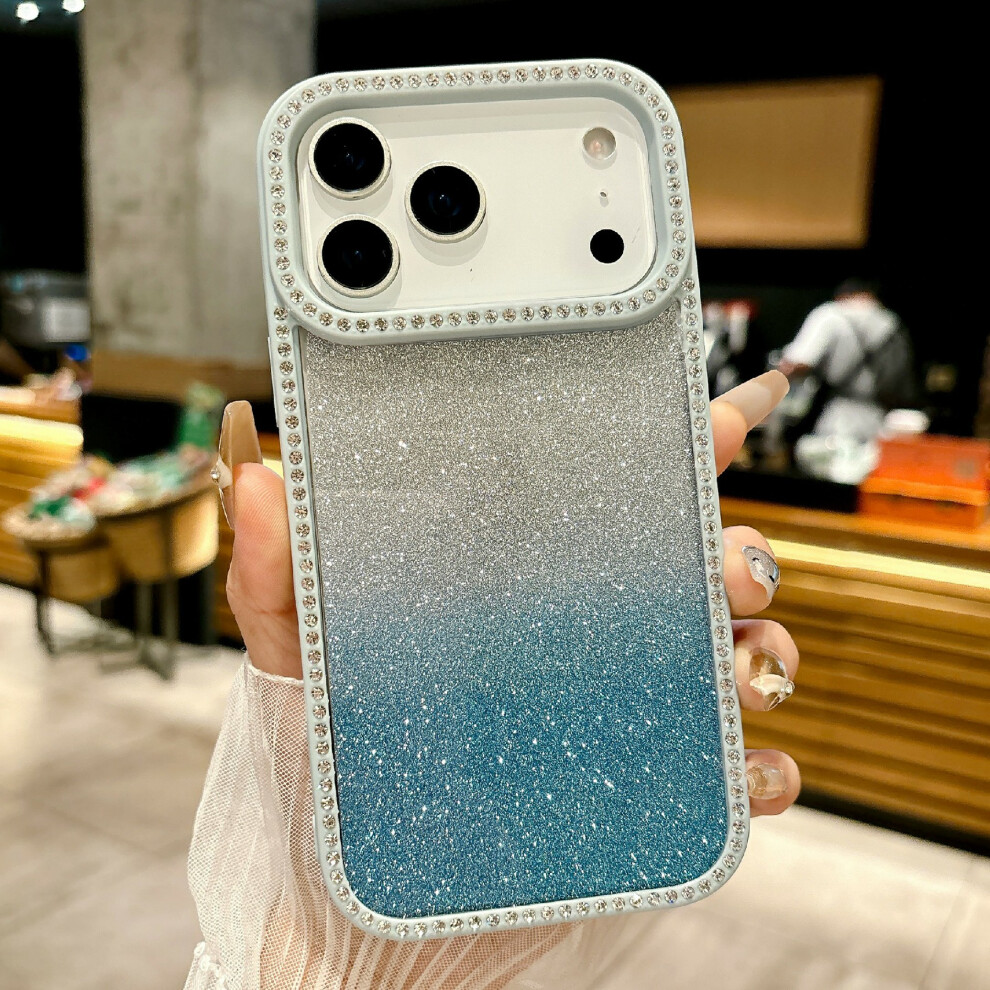 (Blue) For Iphone 17 Pro Case Gradient Glitter Rhinestone Decor Tpu Acrylic Shockproof Phone Cover Blue 6914294347267