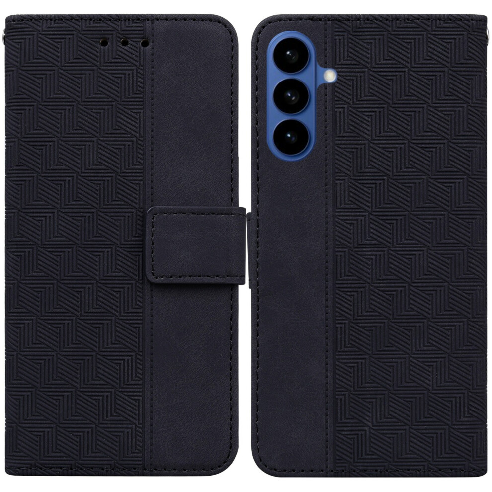 (Black) For Samsung Galaxy A37 5G Case Geometry Pattern Leather Wallet Phone Cover With Wrist Strap Black 6914298790991