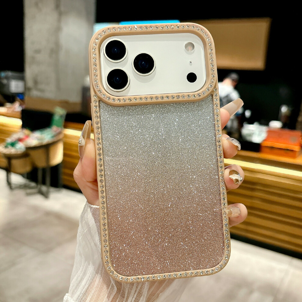 (Gold) For Iphone 17 Pro Case Gradient Glitter Rhinestone Decor Tpu Acrylic Shockproof Phone Cover Gold 6914298308202