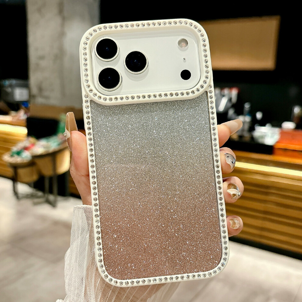(White) For Iphone 17 Pro Case Gradient Glitter Rhinestone Decor Tpu Acrylic Shockproof Phone Cover White 6914291380069