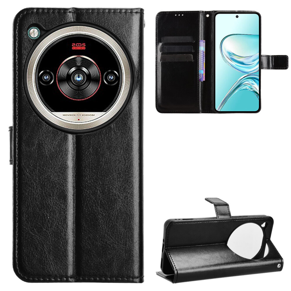 (Black) For Zte Nubia Focus 2 Ultra 5G Pu Leather Case With Strap Crazy Horse Texture Phone Wallet Cover Black 6914295310901