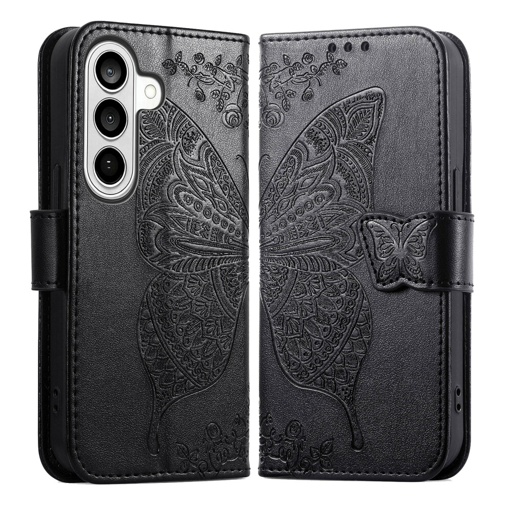 (Black) For Samsung Galaxy S26+ Case With Strap Butterfly Pattern Pu Leather Wallet Phone Cover Black 6914294492158