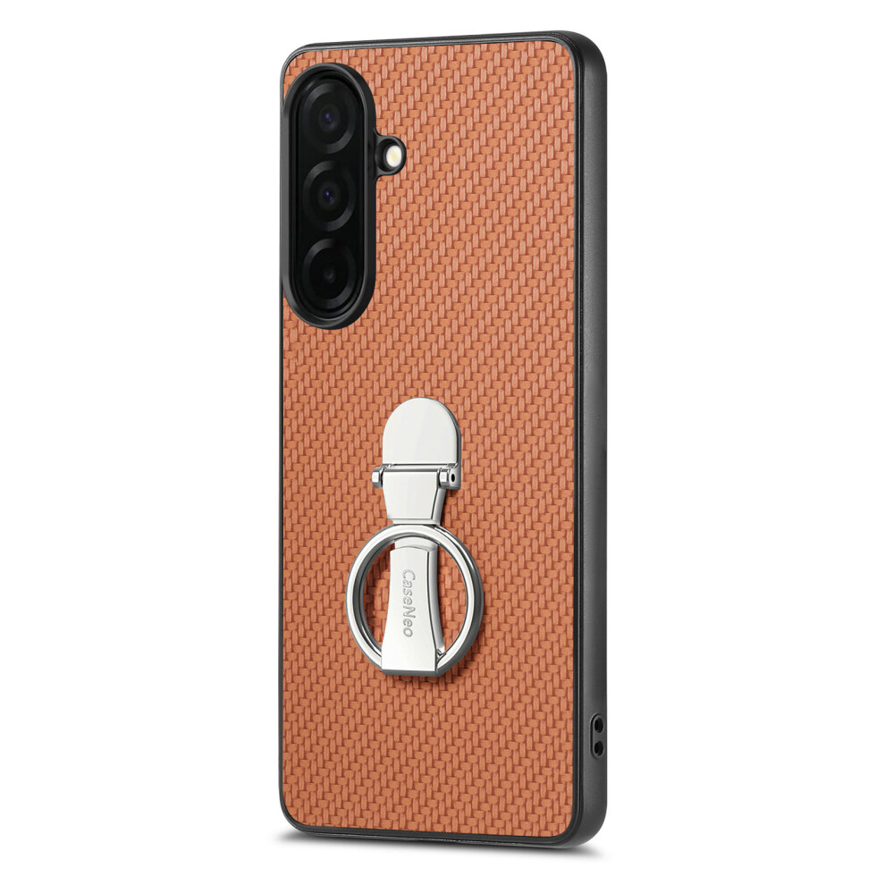 (Brown) For Samsung Galaxy A57 5G Case Card Holder Kickstand Carbon Fiber Texture Back Cover Brown 6914292453991