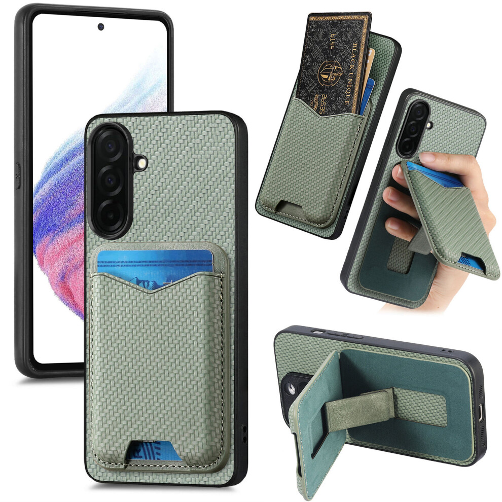 (Green) For Samsung Galaxy A37 5G Case Card Holder Kickstand Carbon Fiber Texture Back Cover Green 6914294405844
