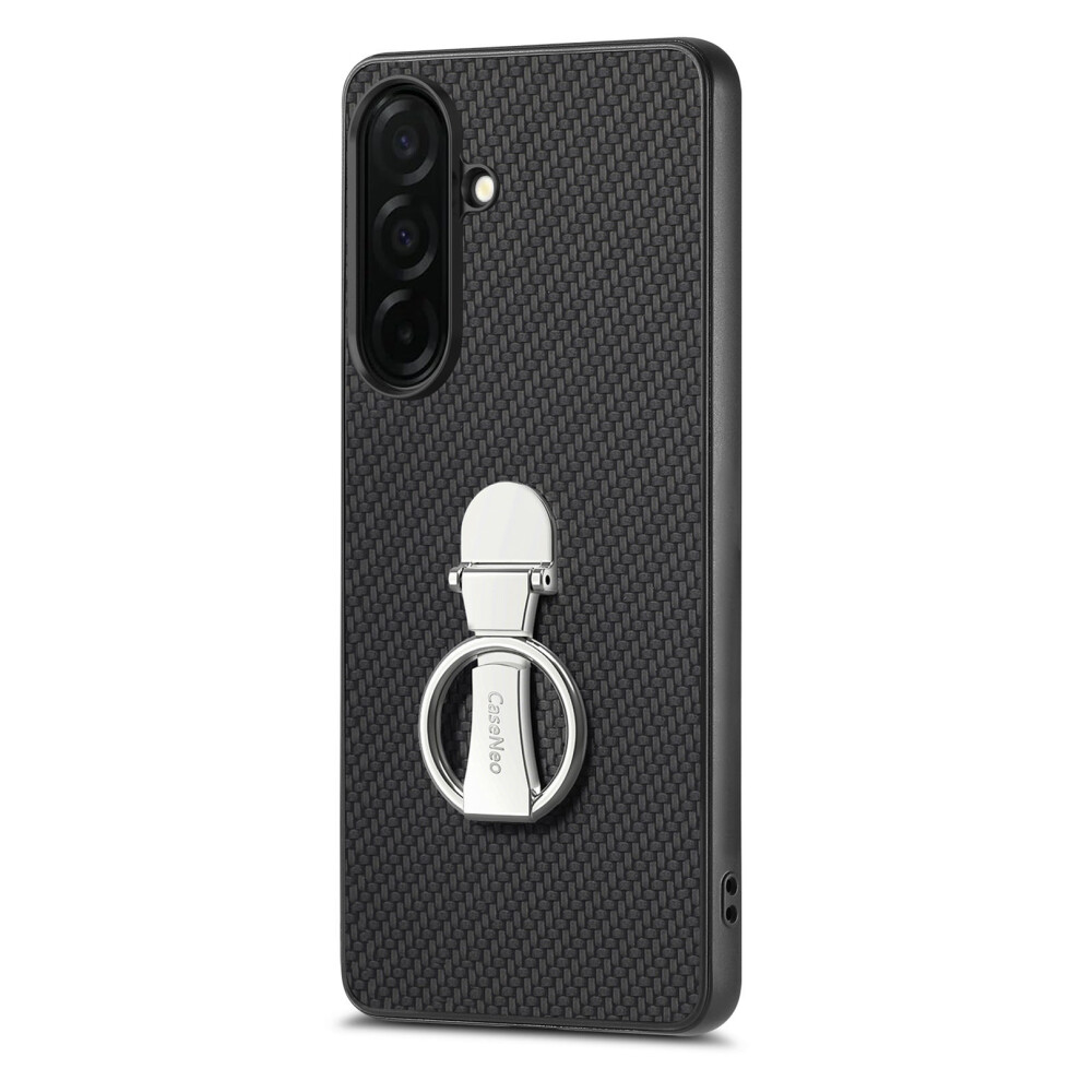 (Black) C1-19 For Samsung Galaxy S26 Case Folding Kickstand Leather Back Cover Carbon Fiber Texture Black 6914299823919