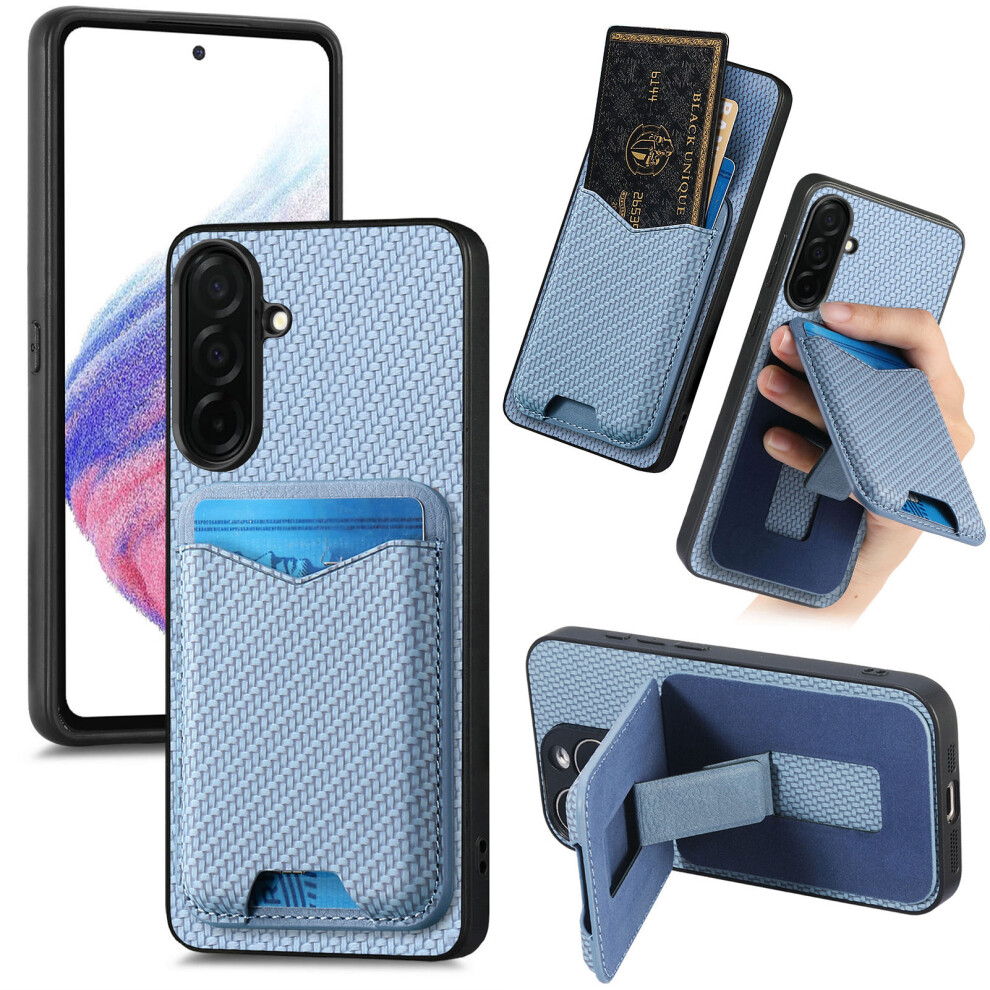 (Blue) For Samsung Galaxy A37 5G Case Card Holder Kickstand Carbon Fiber Texture Back Cover Blue 6914292249563
