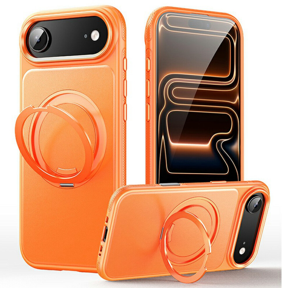 (Orange) For Iphone Air Case Compatible With Magsafe Rotating Kickstand Litchi Texture Pc Tpu Phone Cover Orange 6914297163345