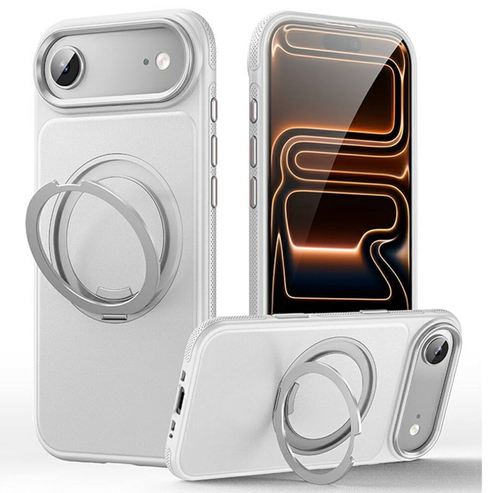 (White) For Iphone Air Case Compatible With Magsafe Rotating Kickstand Litchi Texture Pc Tpu Phone Cover White 6914294934894