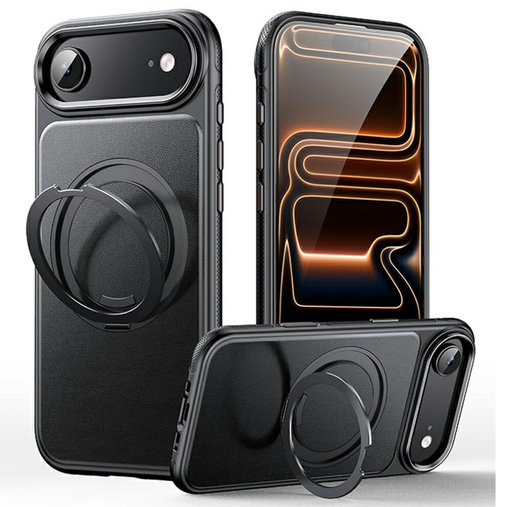 (Black) For Iphone Air Case Compatible With Magsafe Rotating Kickstand Litchi Texture Pc Tpu Phone Cover Black 6914294110328