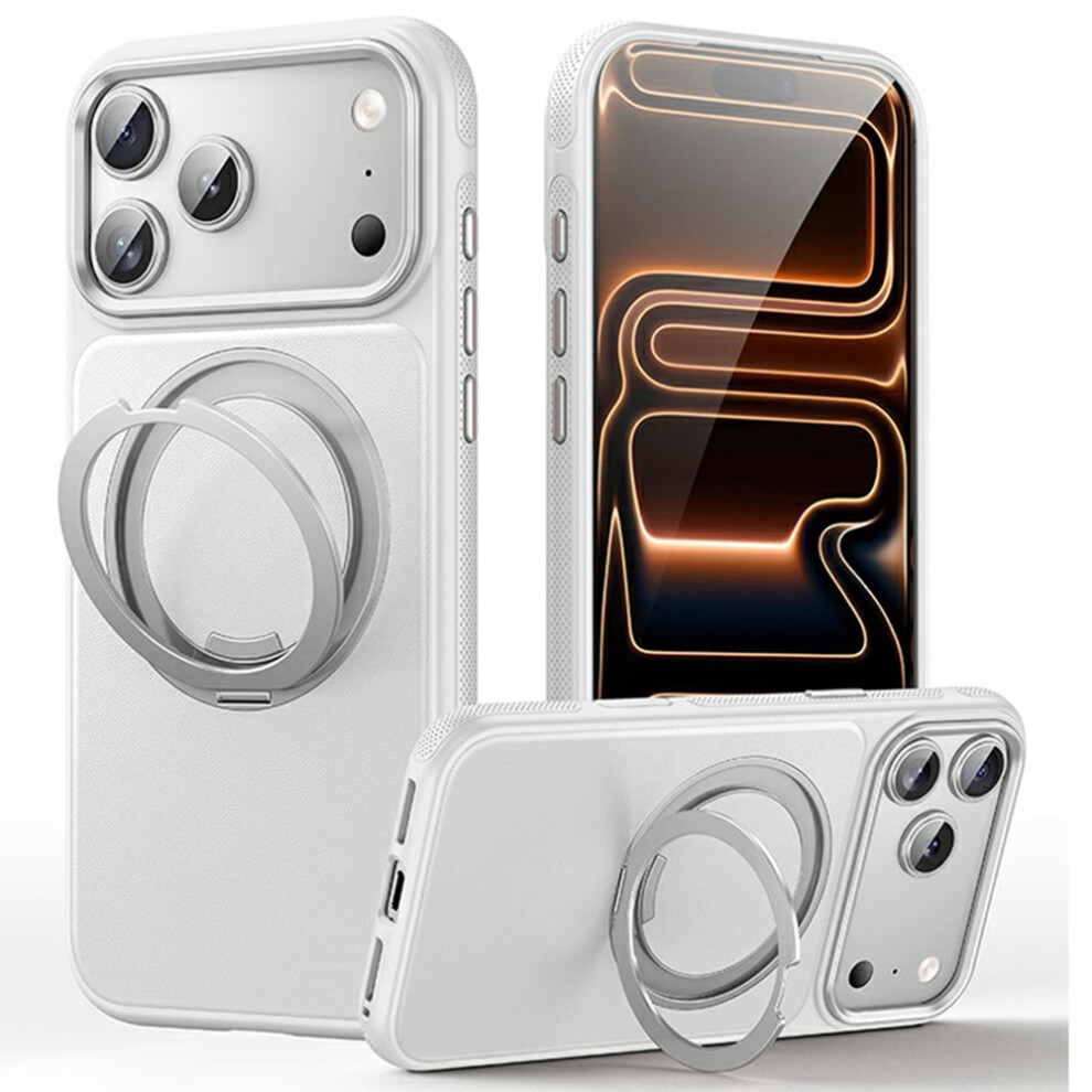 (White) For Iphone 17 Pro Case Compatible With Magsafe Rotating Kickstand Litchi Texture Pc Tpu Phone Cover White 6914293200433