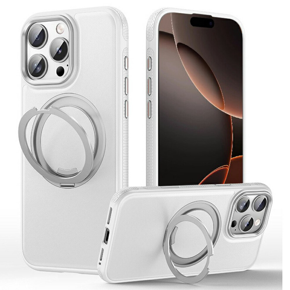 (White) For Iphone 16 Pro Case Compatible With Magsafe Rotating Kickstand Litchi Texture Pc Tpu Phone Cover White 6914296865653