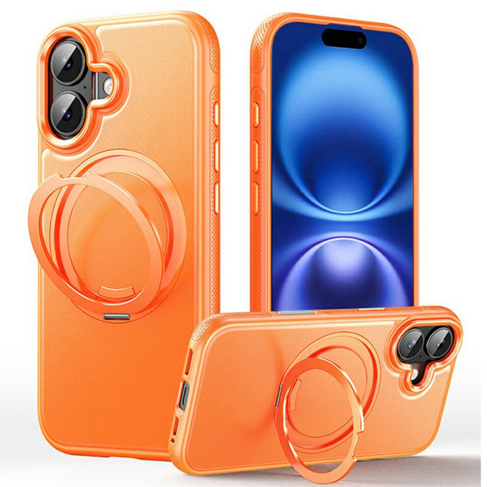 (Orange) For Iphone 16 Plus Case Compatible With Magsafe Rotating Kickstand Litchi Texture Pc Tpu Phone Cover Orange 6914290390076