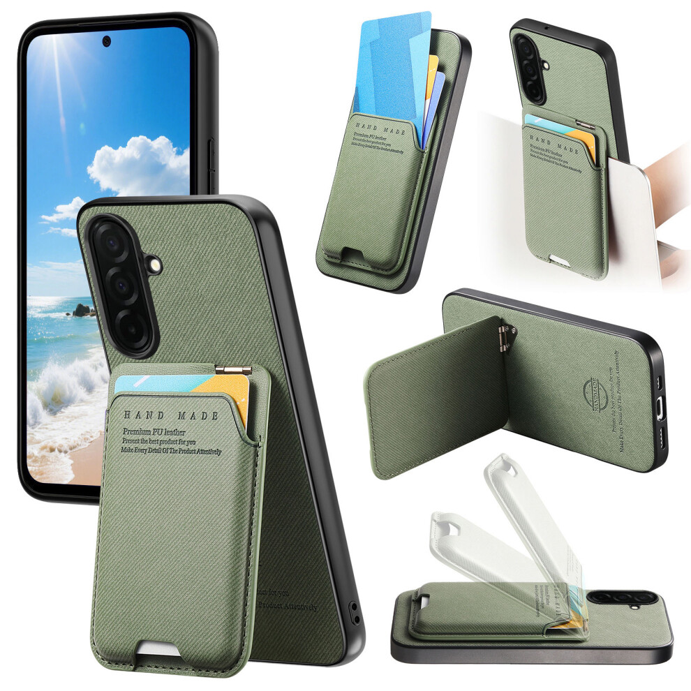 (Green) For Samsung Galaxy A37 5G Case Cloth Texture Leather + Pc + Tpu Phone Cover With Card Holder Kickstand Green 6914294930179