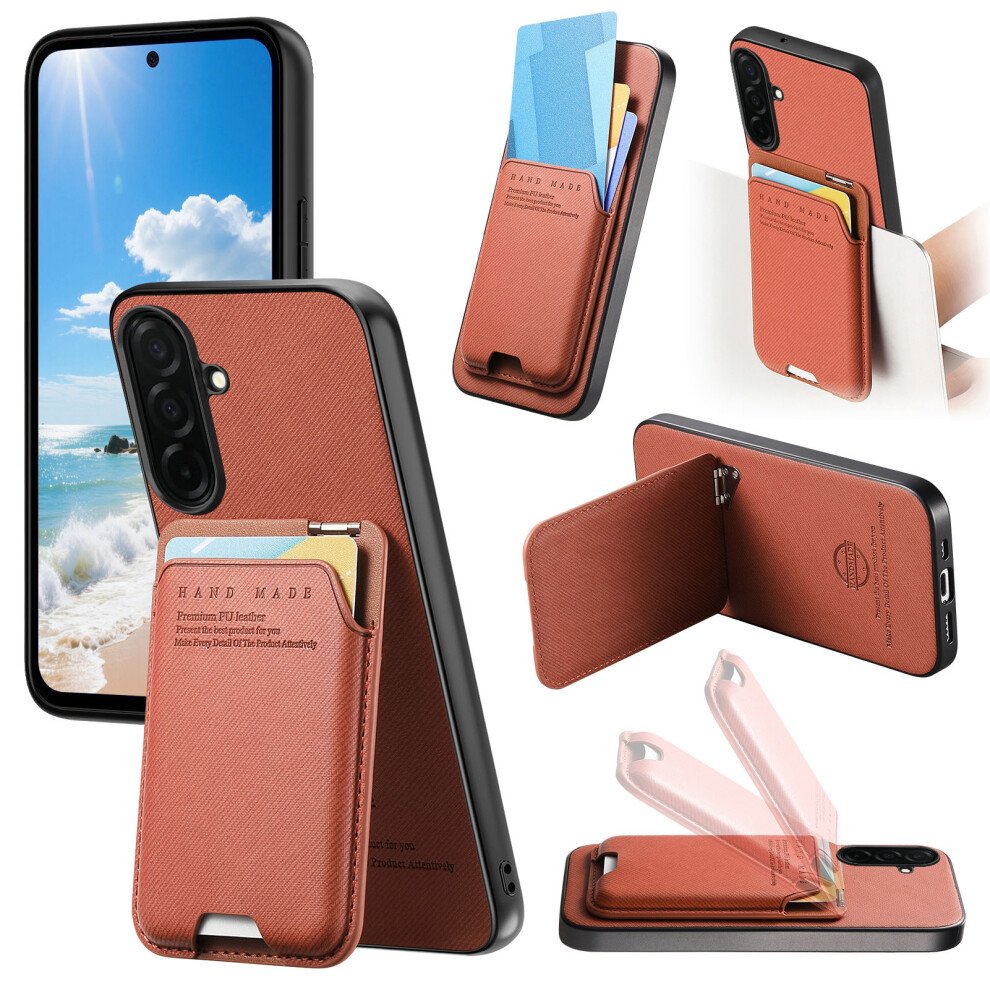 (Brown) For Samsung Galaxy A37 5G Case Cloth Texture Leather + Pc + Tpu Phone Cover With Card Holder Kickstand Brown 6914294958777