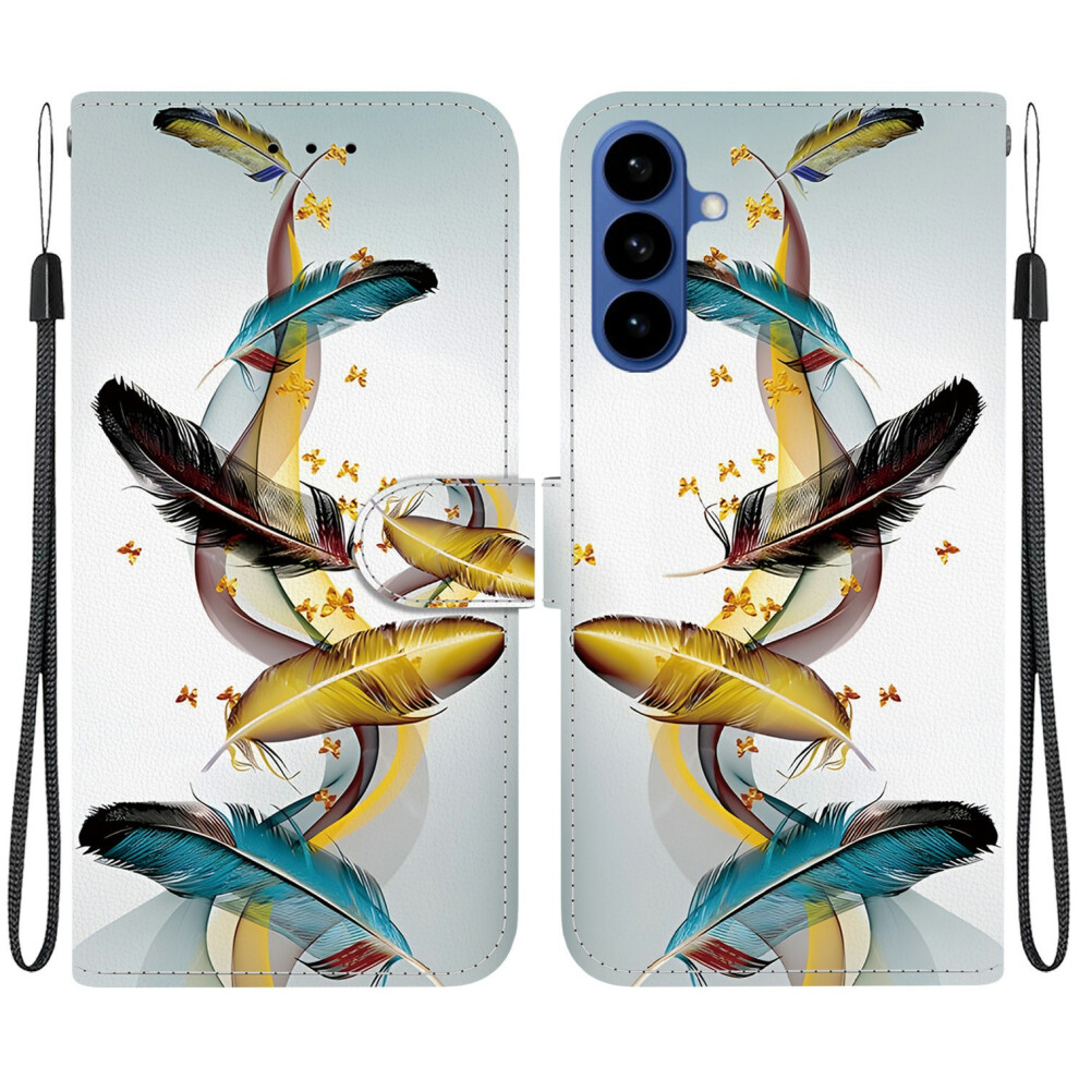 ( Butterfly Feather) For Samsung Galaxy A57 5G Case Pattern Printing Leather Flip Wallet Phone Cover With Lanyard Golden 6914291184056